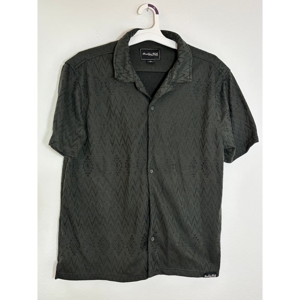 Brooklyn Cloth Mens Medium Charcoal Grey Geometric Jacquard Short Sleeve Shirt